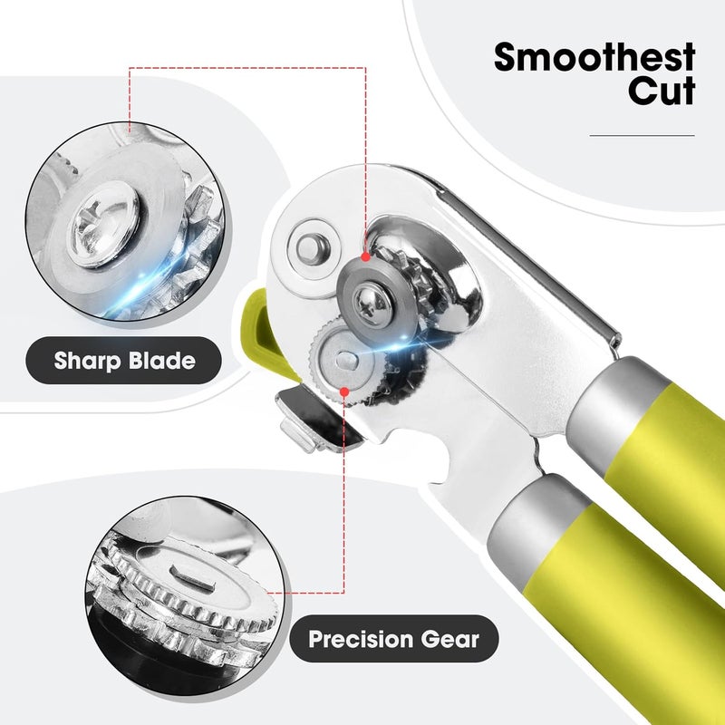 Beneno Heavy Duty Hand Can Opener Manual with Magnet, Durable Sharp Carbon Steel Blade Smooth Cutting, Big Effort-Saving Knob & Soft Grip Handle, Multifunctional Bottle Opener, Lime Green - Image 3